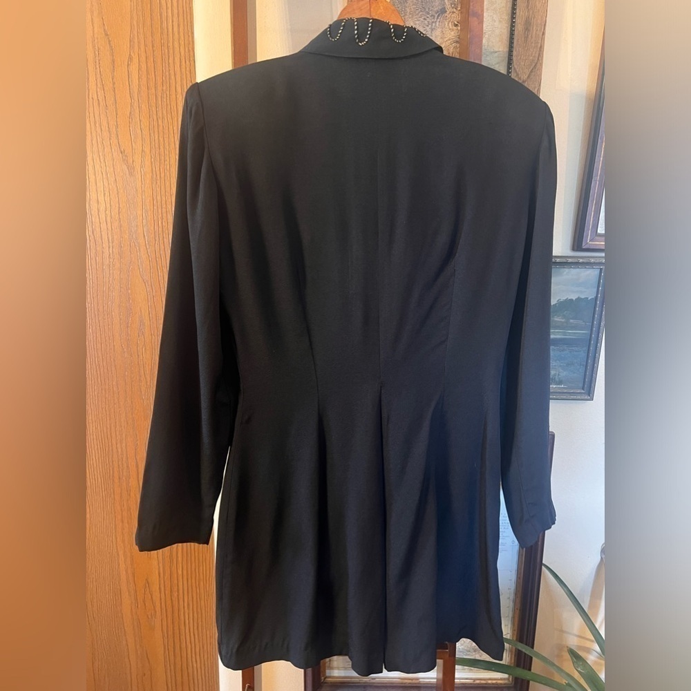 Vintage 80s Black Blazer Top With Gold Detailing By Scarlett Size 5-6 - Picture 8 of 11